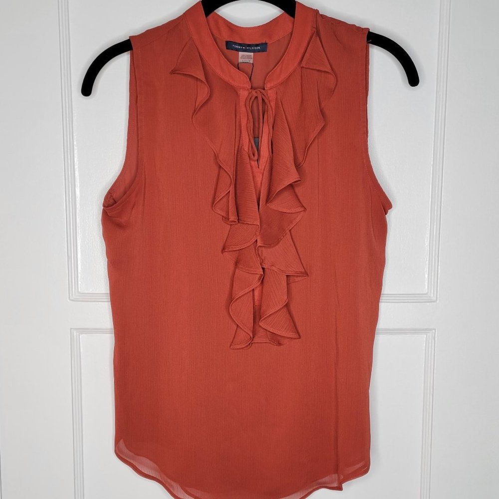 Sleeveless ruffled V-neck Rust Color Blouse Women's Size Small